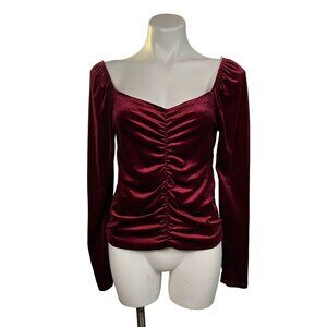 Green Envelope Red Velvet Renaissance Top Ruched & Queen Anne Neckline Medium